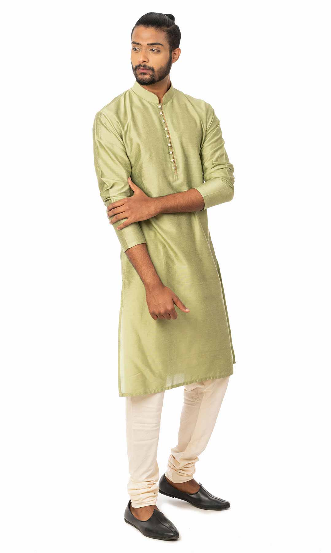 Light Green Cotton Silk Kurta Set  – Viraaya By Ushnakmals