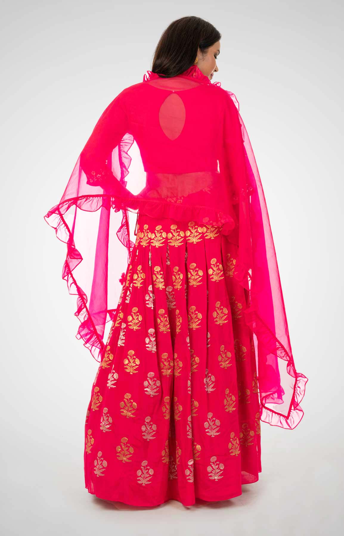 Rani Pink Dupion Silk Crop Top And Skirt With Zardozi Work – Viraaya By Ushnakmals
