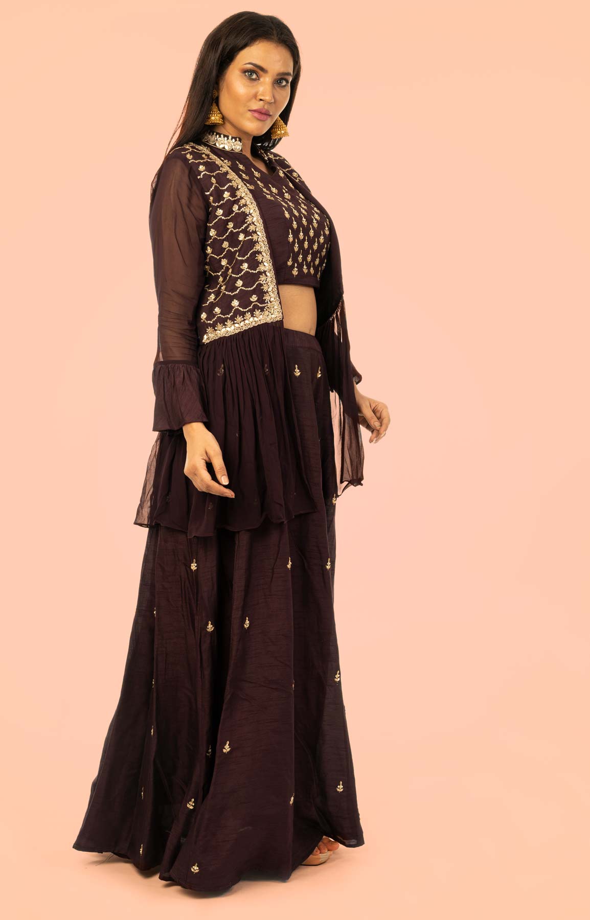 Brown Raw Silk Lehenga With Zari Work – Viraaya By Ushnakmals