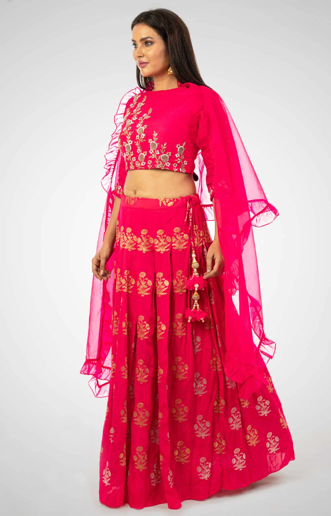 Rani Pink Dupion Silk Crop Top And Skirt With Zardozi Work – Viraaya By ...