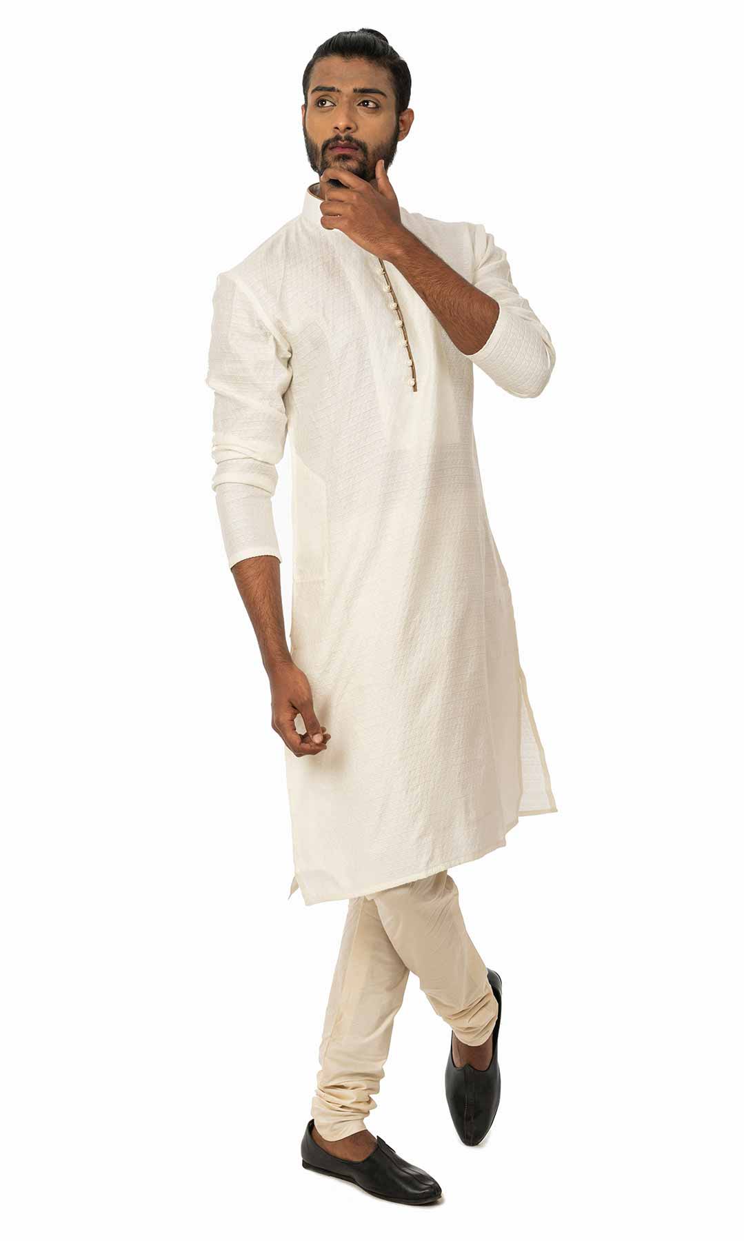 White Cotton Silk Kurta Set  – Viraaya By Ushnakmals